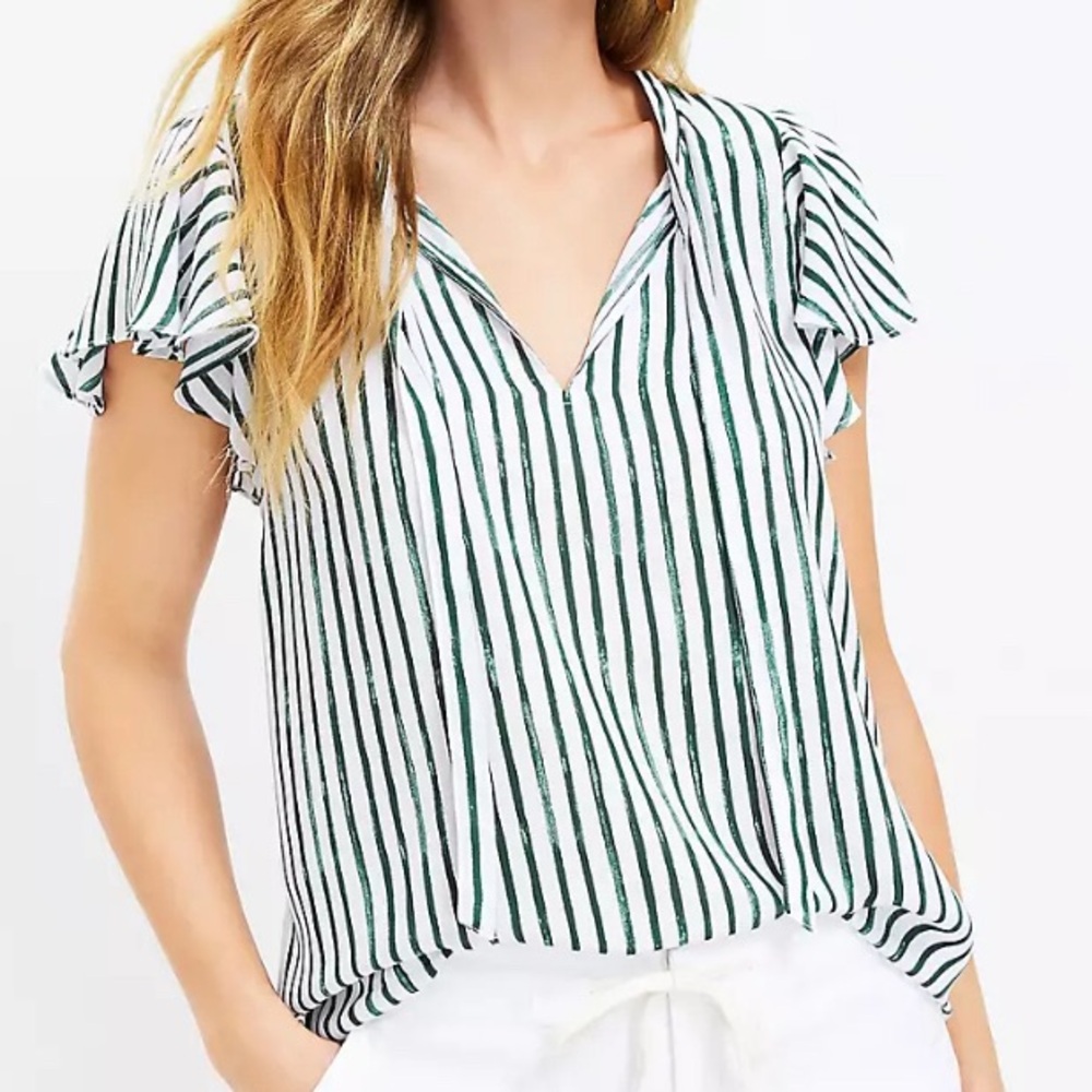 Loft Green and White Striped Women's blouse